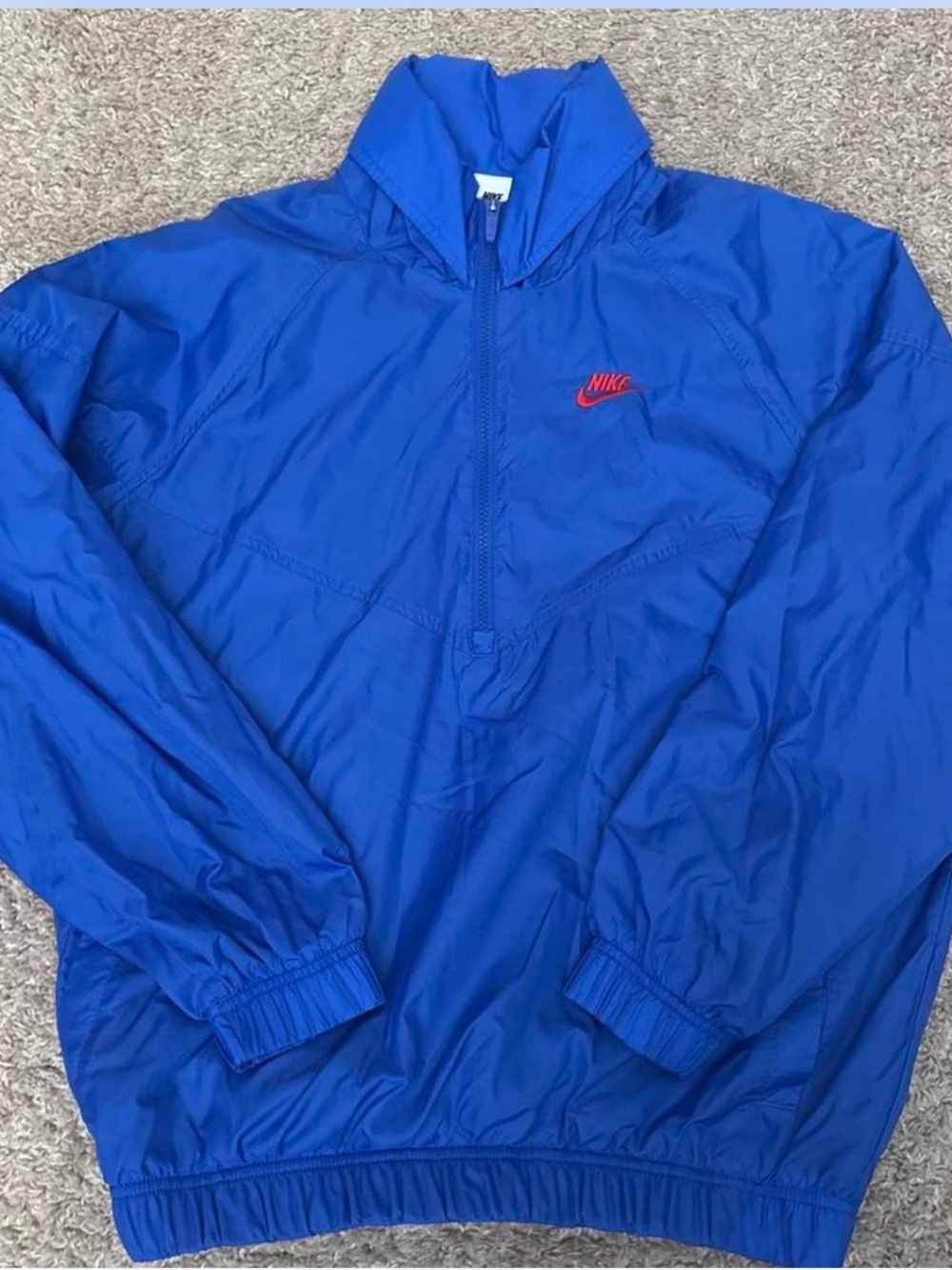Nike Men’s Royal Blue Pullover Windbreaker with Red Swoosh